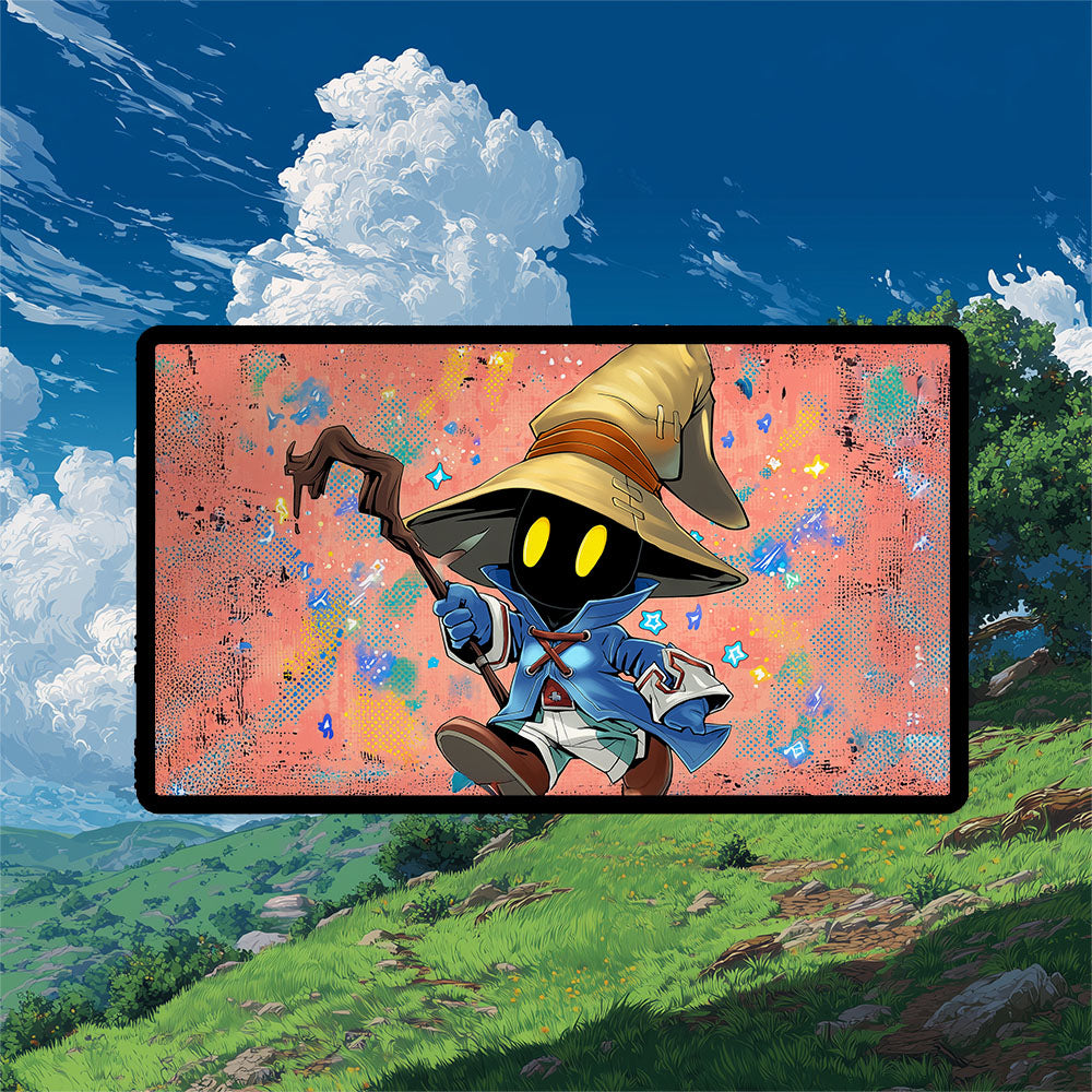 Chibi Vivi Ornitier Playmat | Final Fantasy Playmat |  Anime Style Black Mage Gaming Mat with Zones Option | 24x14 | 32x16 Sizes