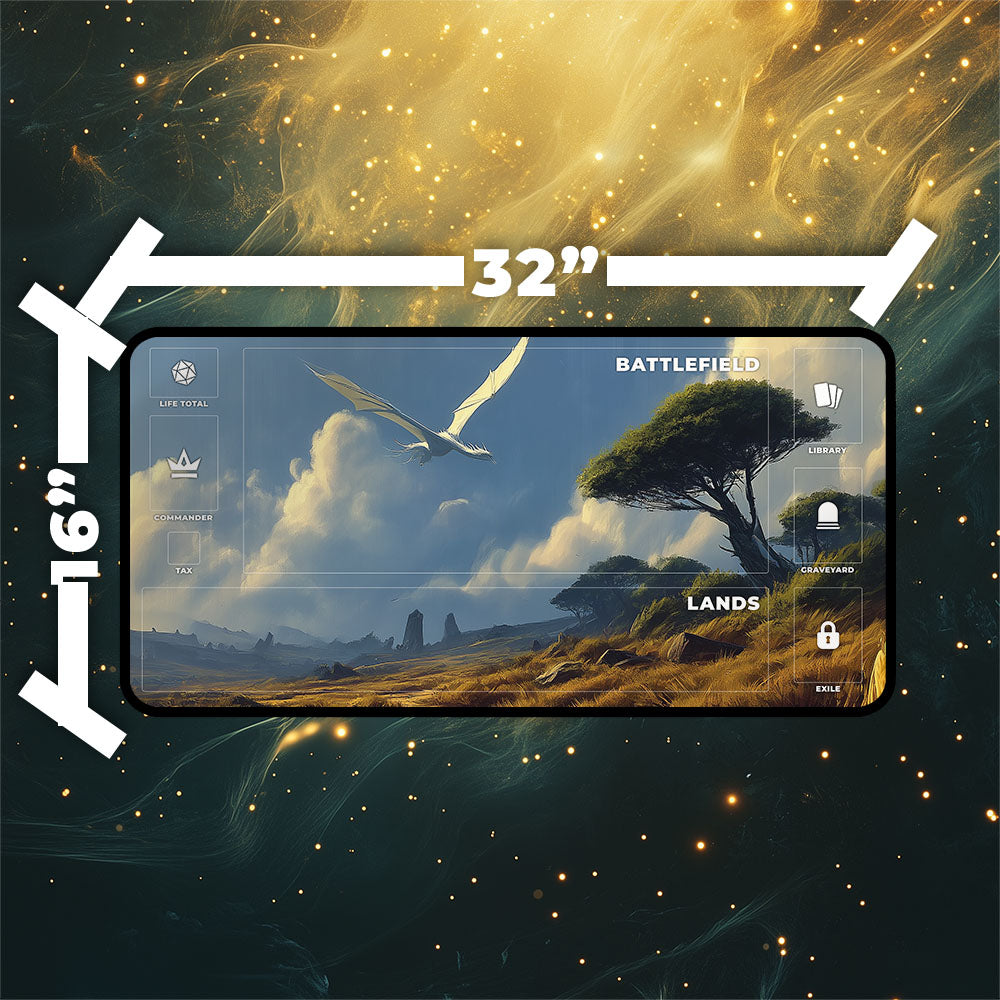 Windswept Heath Playmat | Magic the Gathering Playmat | Dragon Fetch Land MTG Playmat with Zones Option | 24x14 | 32x16