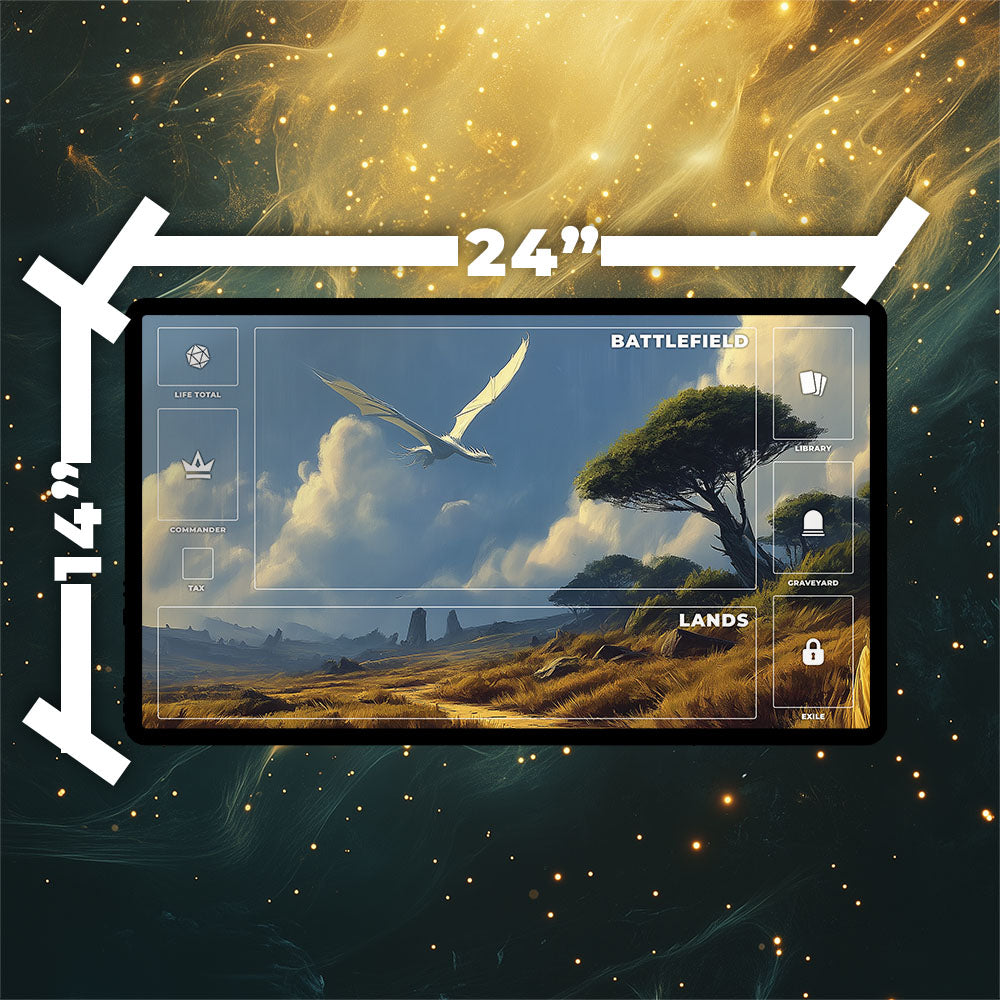 Windswept Heath Playmat | Magic the Gathering Playmat | Dragon Fetch Land MTG Playmat with Zones Option | 24x14 | 32x16