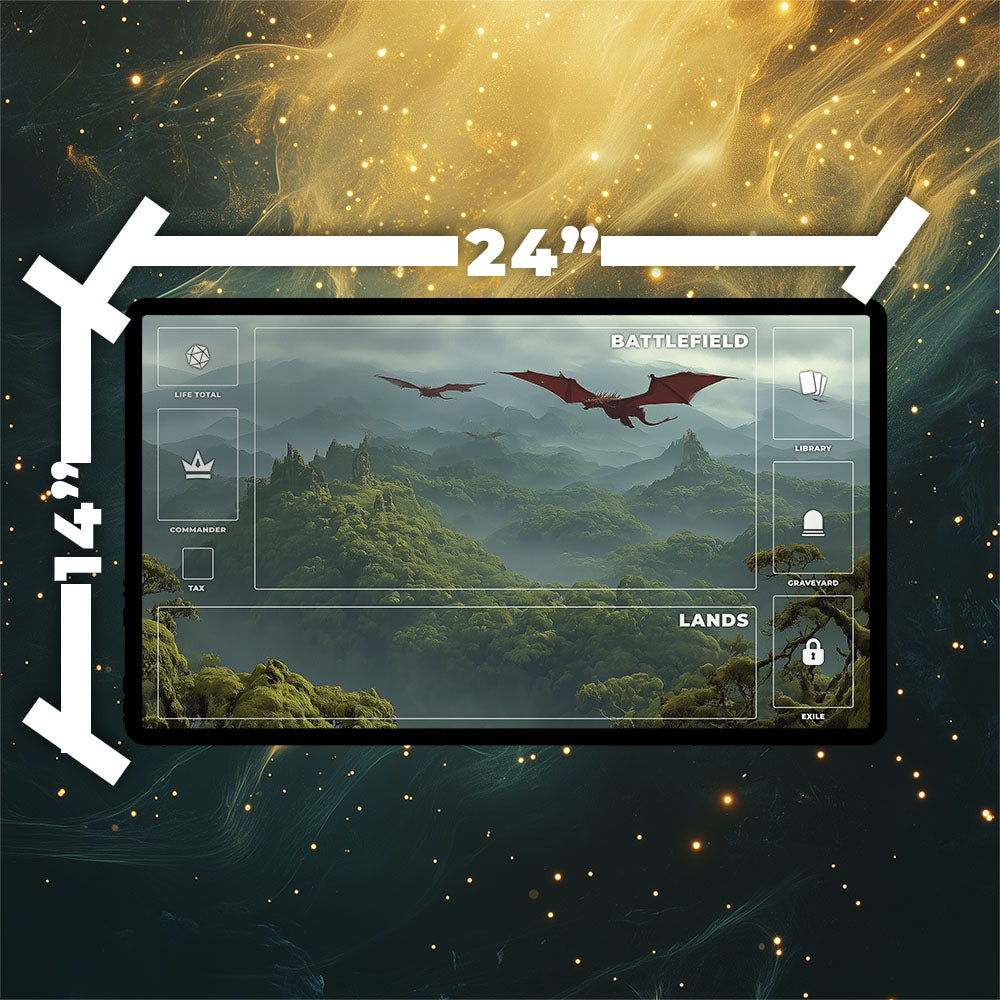 Wooded Foothills Playmat | Magic the Gathering Playmat | Dragon Fetch Land MTG Playmat with Zones Option | 24x14 | 32x16