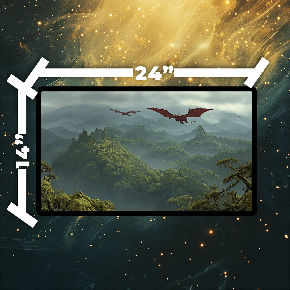 Wooded Foothills Playmat | Magic the Gathering Playmat | Dragon Fetch Land MTG Playmat with Zones Option | 24x14 | 32x16