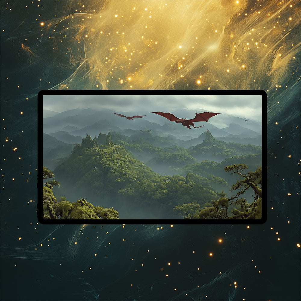 Wooded Foothills Playmat | Magic the Gathering Playmat | Dragon Fetch Land MTG Playmat with Zones Option | 24x14 | 32x16