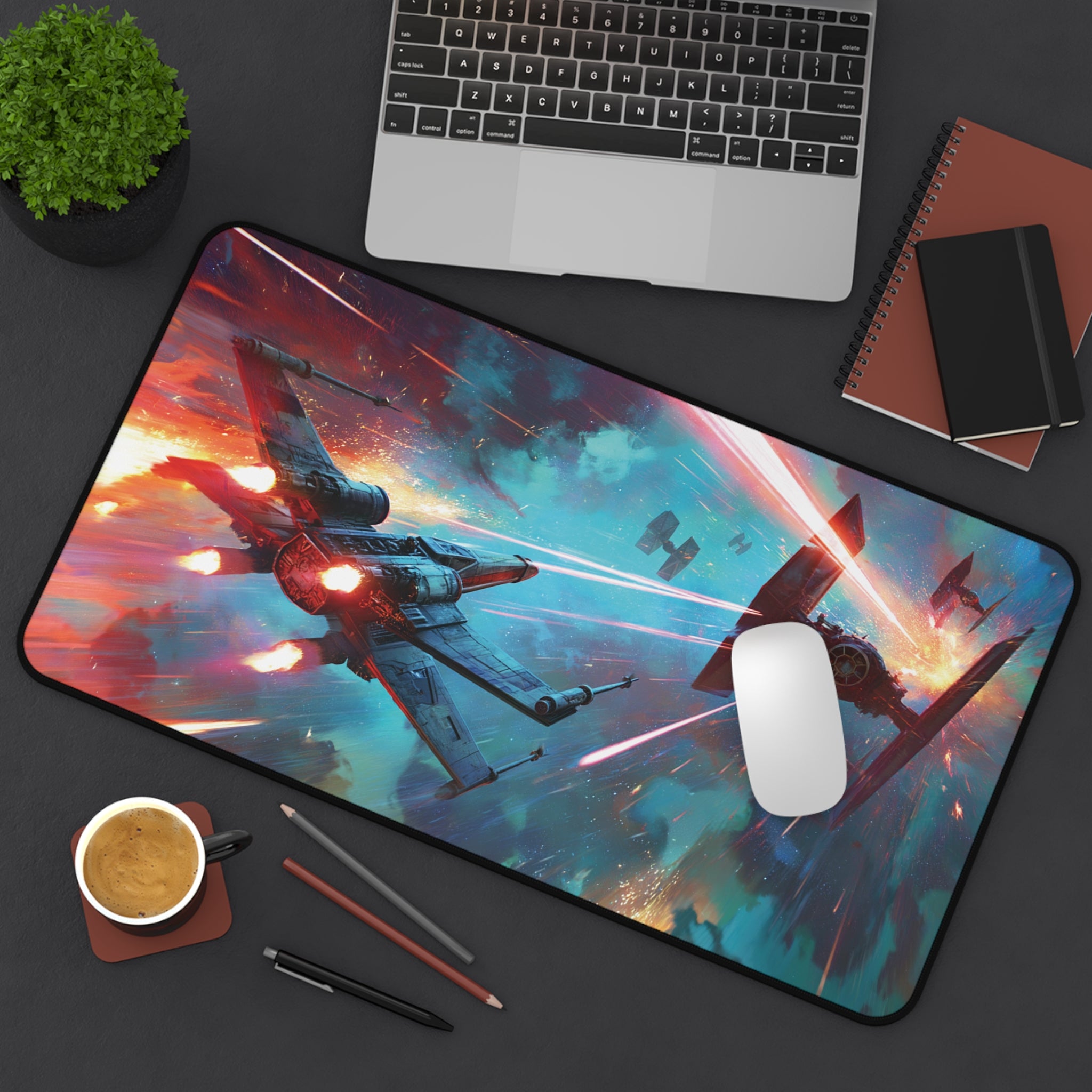 Star Wars Playmat X Wing vs TIE Fighter Space Battle | Star Wars Playmat No Zones Option | 24x14 | 32x16