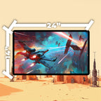 X-Wing playmat featuring a space battle between X-Wing fighters and TIE Fighters in vivid colors.