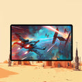 X-Wing playmat featuring a battle between X-Wing and TIE Fighters in vivid space scenery.