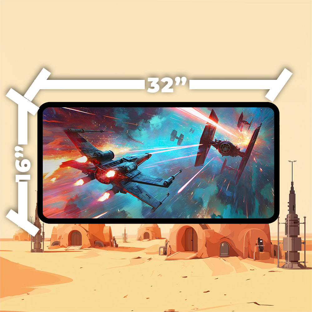 Star Wars Playmat X Wing vs TIE Fighter Space Battle | Star Wars Playmat No Zones Option | 24x14 | 32x16
