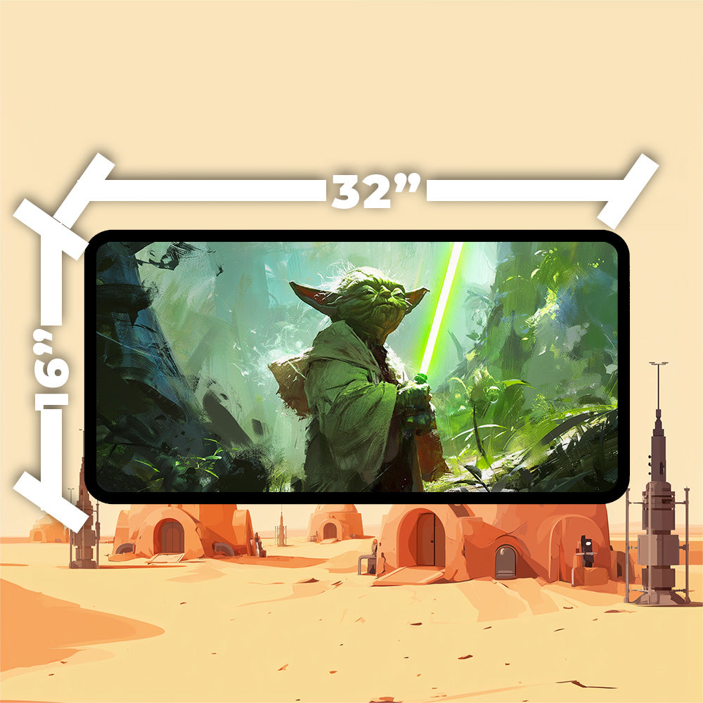 Yoda Playmat Battle Ready Jedi Master | Star Wars Playmat No Zones Option | 24x14 | 32x16