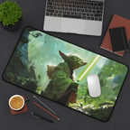 Yoda playmat featuring Jedi Master in combat stance, perfect for Star Wars TCG, enhancing gameplay experience.
