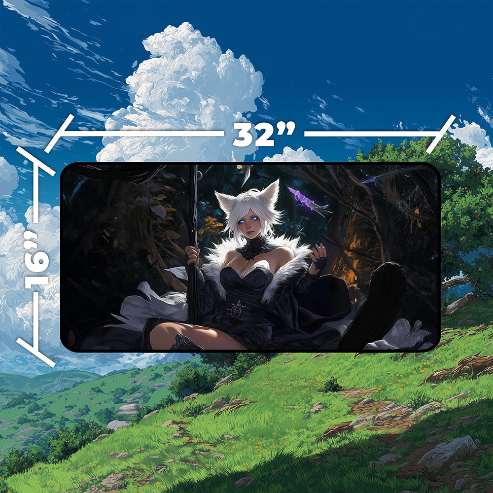 Feline Warlock Sorceress Playmat | Glowing Magic Mat