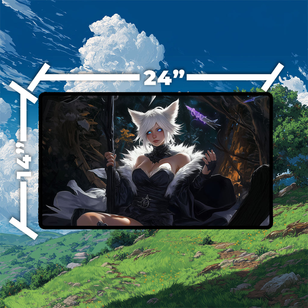 Y’shtola, Night’s Blessed Playmat | Final Fantasy Playmat | Cat Warlock Playmat with Zones Option | 24x14 | 22x12 | 32x16 Sizes