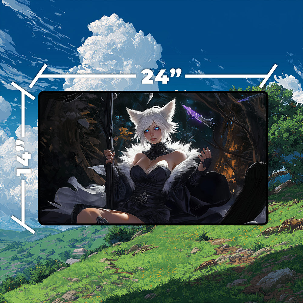 Feline Warlock Sorceress Playmat | Glowing Magic Mat