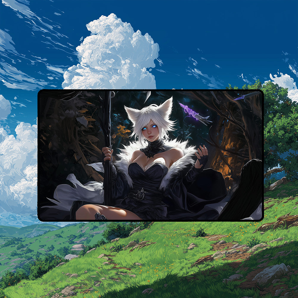 Feline Warlock Sorceress Playmat | Glowing Magic Mat