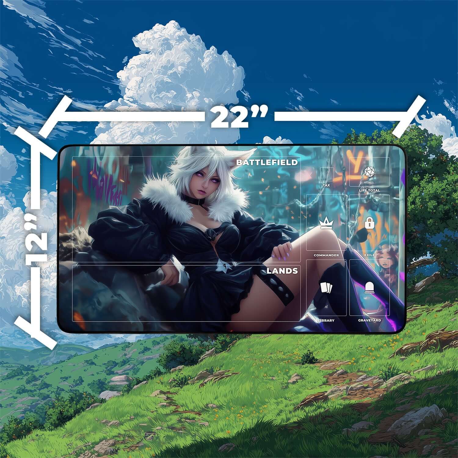 Y’shtola Playmat | Final Fantasy Playmat | Iconic Fantasy Sorceress Playmat with Zones Option | 24x14 | 22x12 | 32x16 Sizes