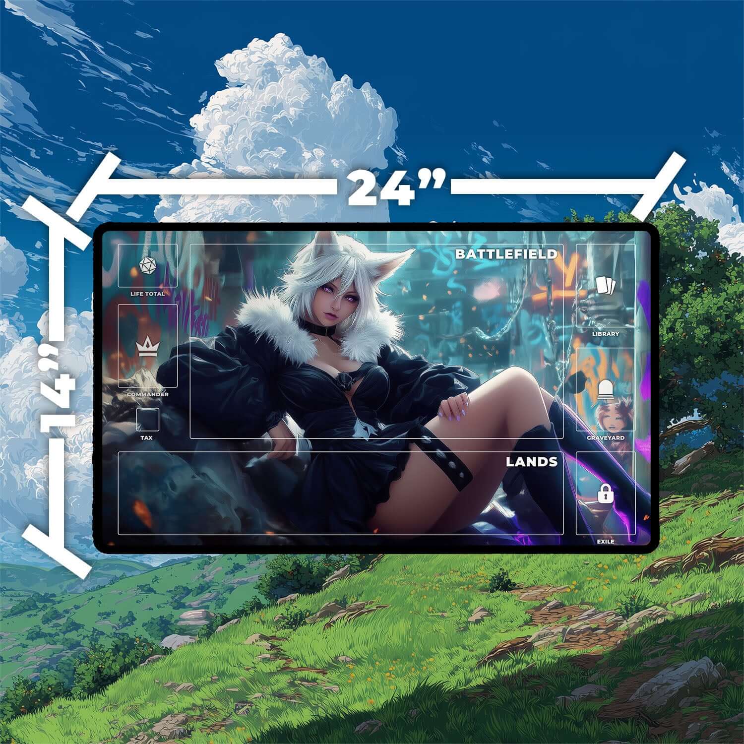 Y’shtola Playmat | Final Fantasy Playmat | Iconic Fantasy Sorceress Playmat with Zones Option | 24x14 | 22x12 | 32x16 Sizes