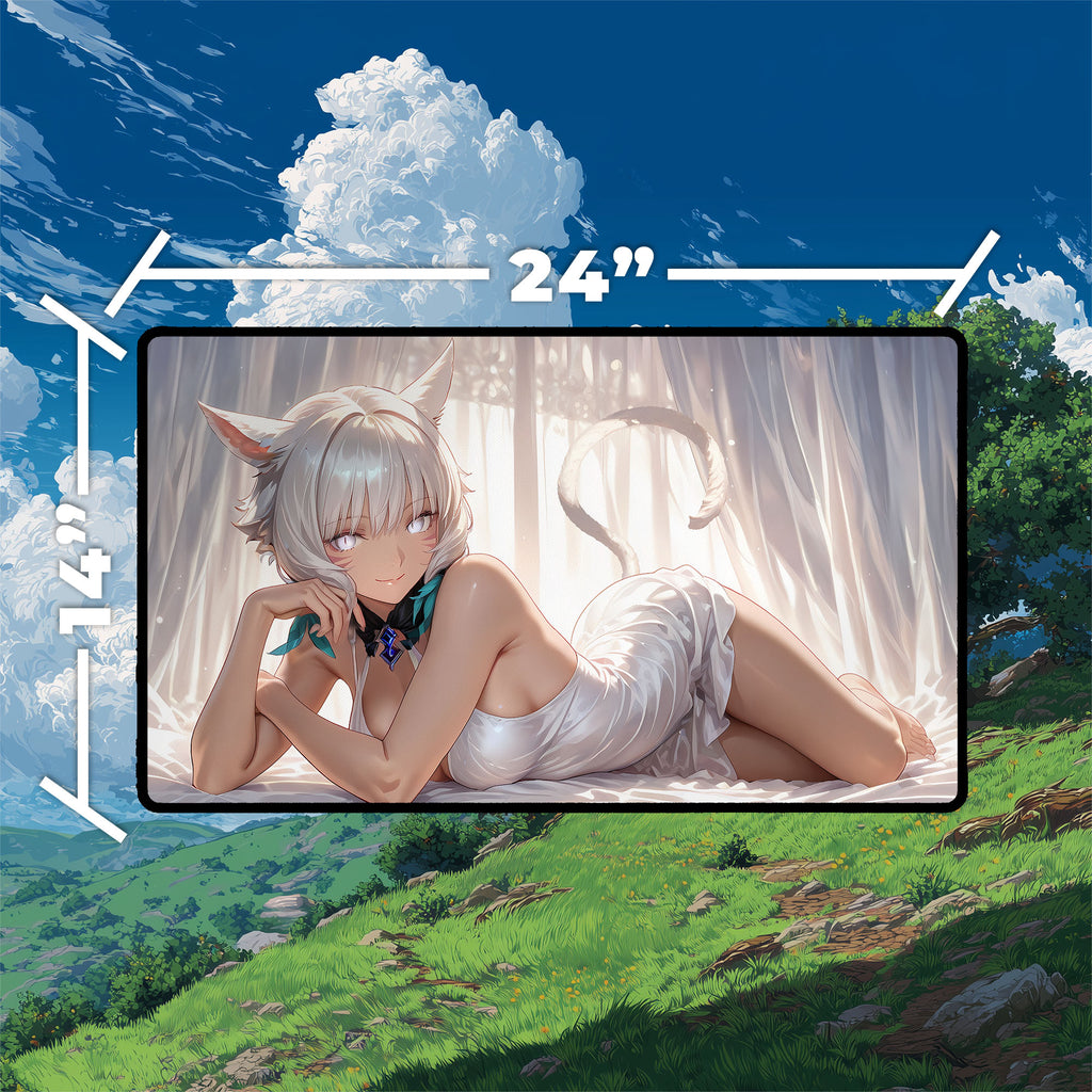 Y’shtola Playmat | Final Fantasy Playmat | White Dress Fantasy Anime Art With Zones Option | 24x14 | 32x16 Sizes