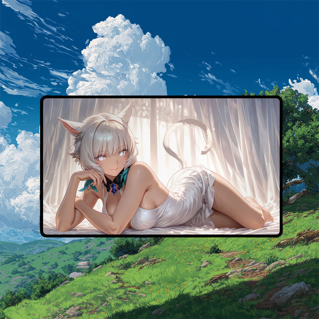 Y’shtola Playmat | Final Fantasy Playmat | White Dress Fantasy Anime Art With Zones Option | 24x14 | 32x16 Sizes