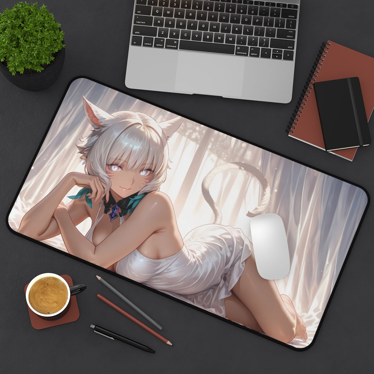 Y’shtola Playmat | Final Fantasy Playmat | White Dress Fantasy Anime Art With Zones Option | 24x14 | 32x16 Sizes