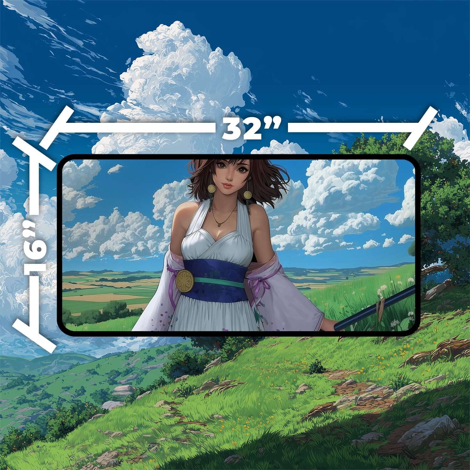 Yuna Grand Summoner Playmat | Final Fantasy Playmat | Iconic Summoner Playmat with Zones Option | 24x14 | 22x12 | 32x16 Sizes