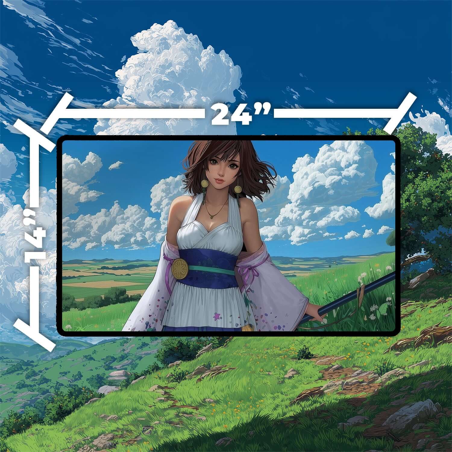 Yuna Grand Summoner Playmat | Final Fantasy Playmat | Iconic Summoner Playmat with Zones Option | 24x14 | 22x12 | 32x16 Sizes