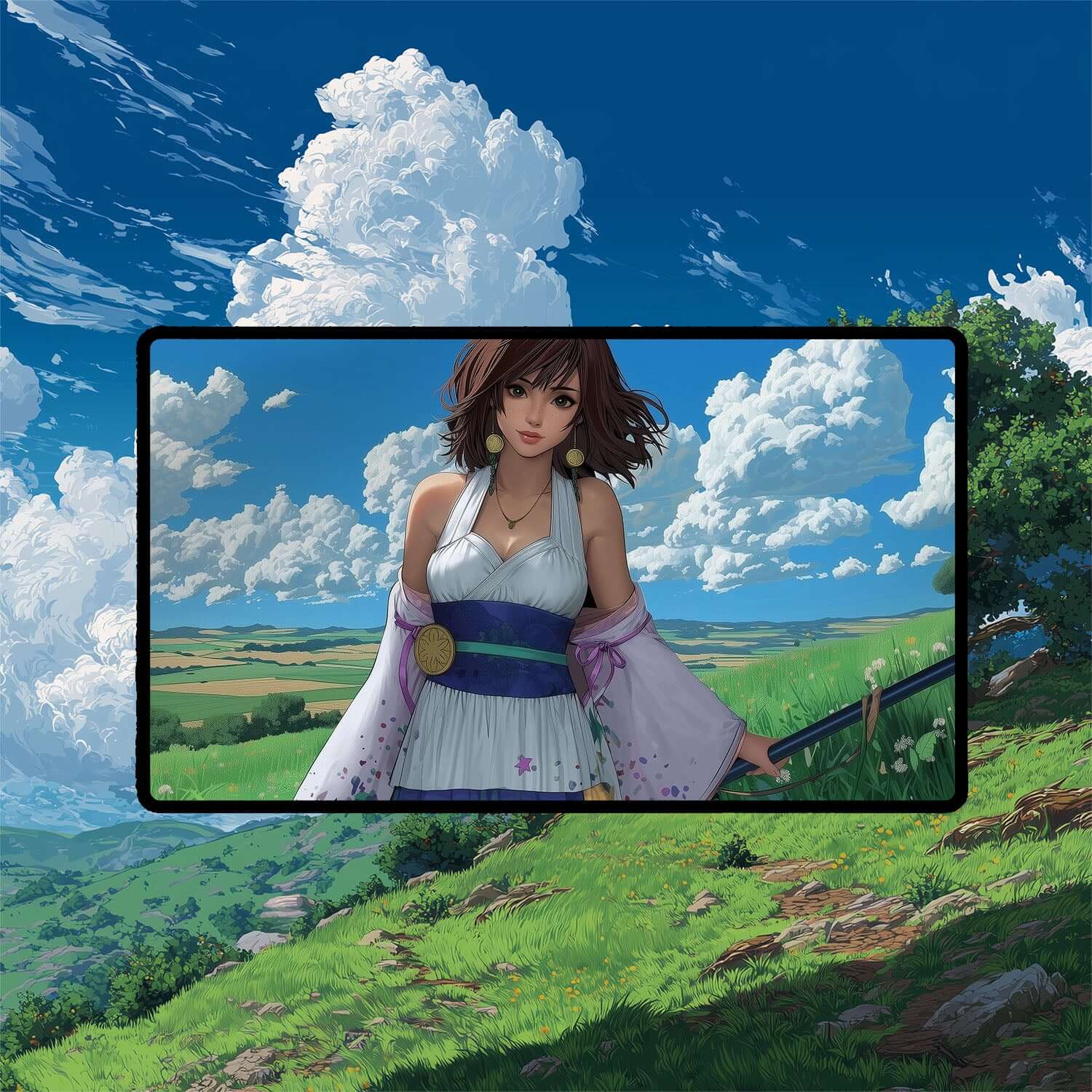 Yuna Grand Summoner Playmat | Final Fantasy Playmat | Iconic Summoner Playmat with Zones Option | 24x14 | 22x12 | 32x16 Sizes