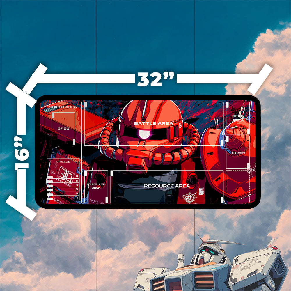 Zaku Red Comet Playmat | Gundam TCG Playmat | Iconic Mobile Suit with Zones Option | 24x14 | 32x16 Sizes