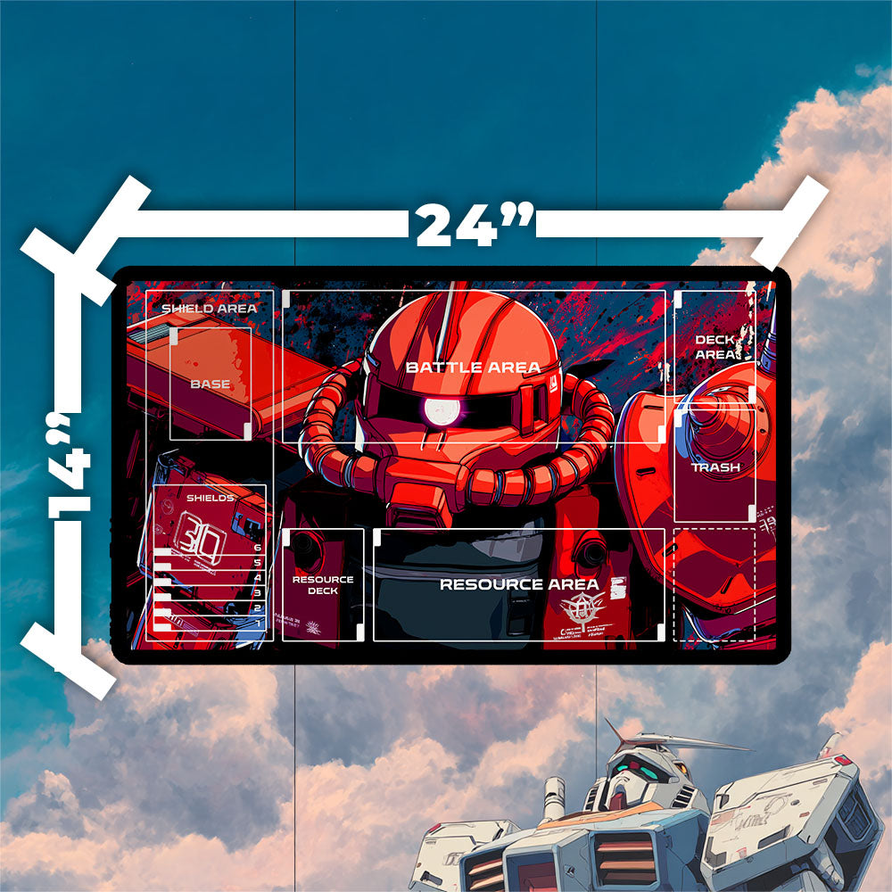 Zaku Red Comet Playmat | Gundam TCG Playmat | Iconic Mobile Suit with Zones Option | 24x14 | 32x16 Sizes