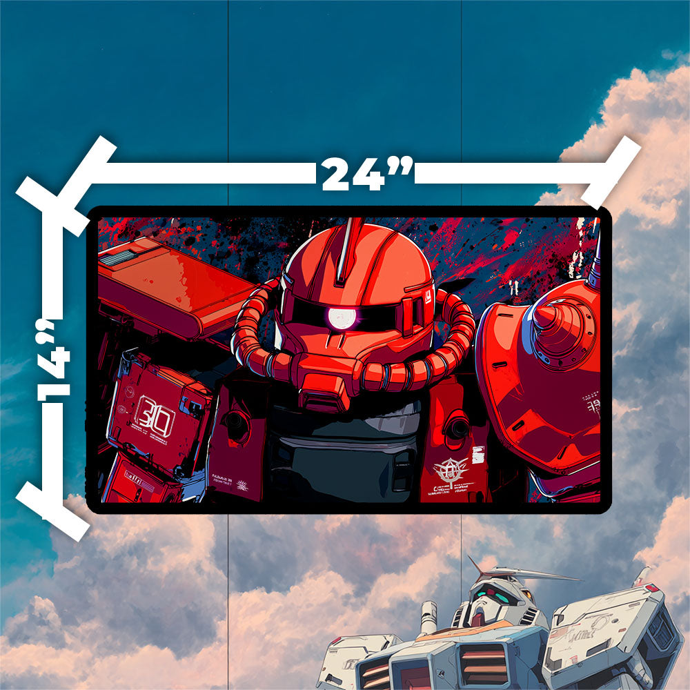 Zaku Red Comet Playmat | Gundam TCG Playmat | Iconic Mobile Suit with Zones Option | 24x14 | 32x16 Sizes