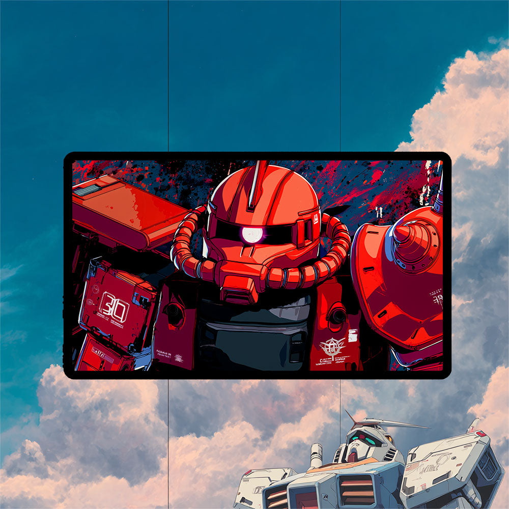 Zaku Red Comet Playmat | Gundam TCG Playmat | Iconic Mobile Suit with Zones Option | 24x14 | 32x16 Sizes