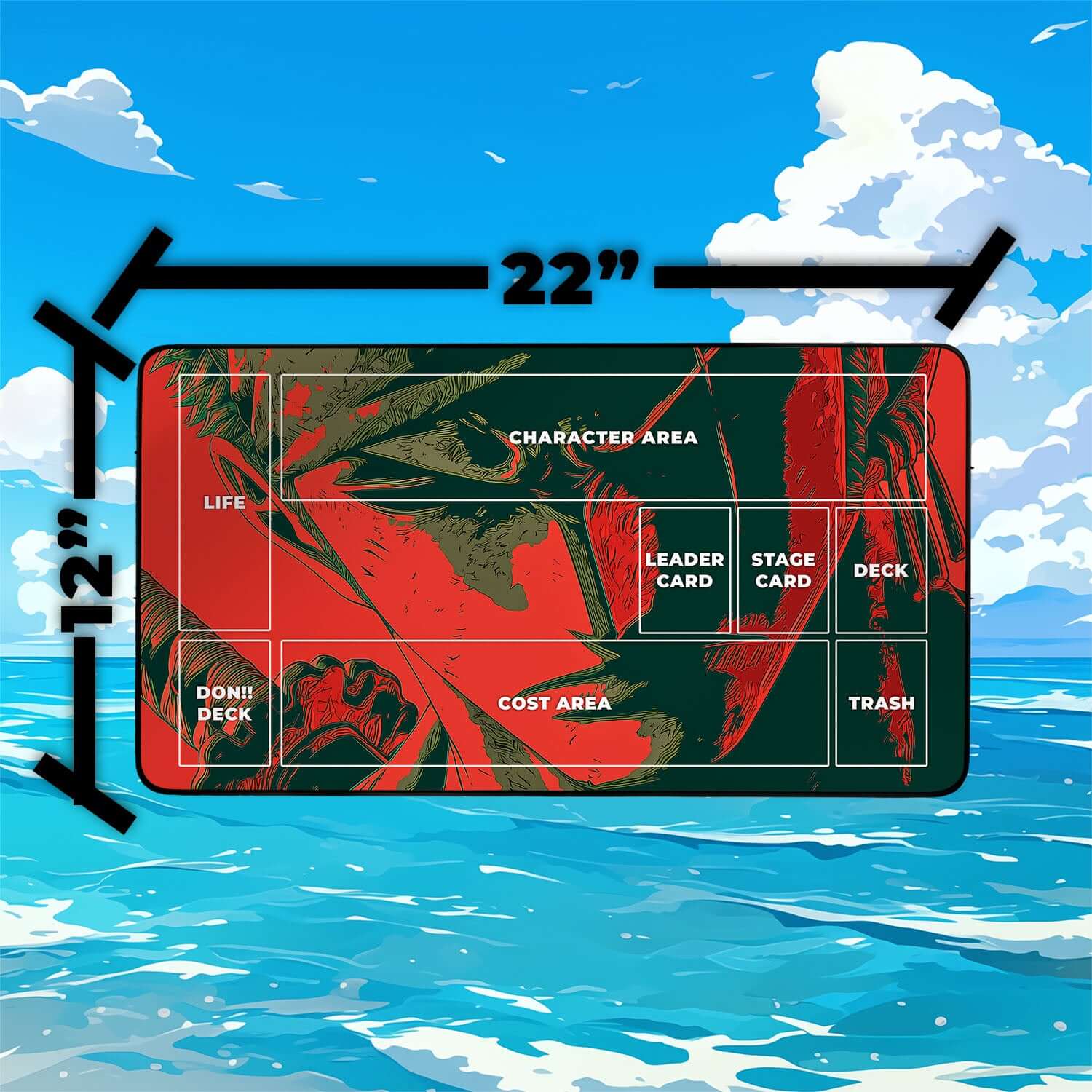 Roronoa Zoro Playmat | One Piece Playmat | Straw Hat Crew Playmat with Zones Option | 24x14 | 22x12 | 32x16 Sizes