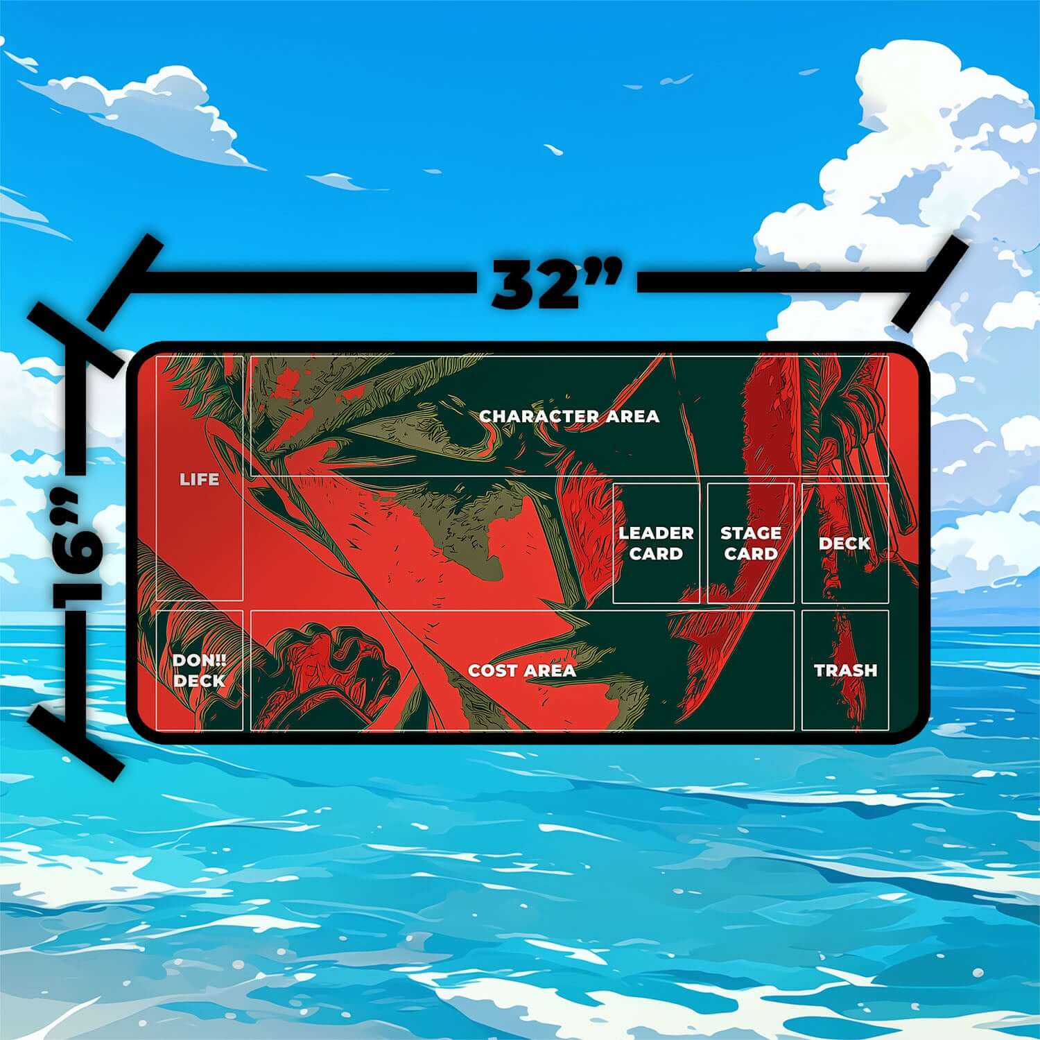 Roronoa Zoro Playmat | One Piece Playmat | Straw Hat Crew Playmat with Zones Option | 24x14 | 22x12 | 32x16 Sizes