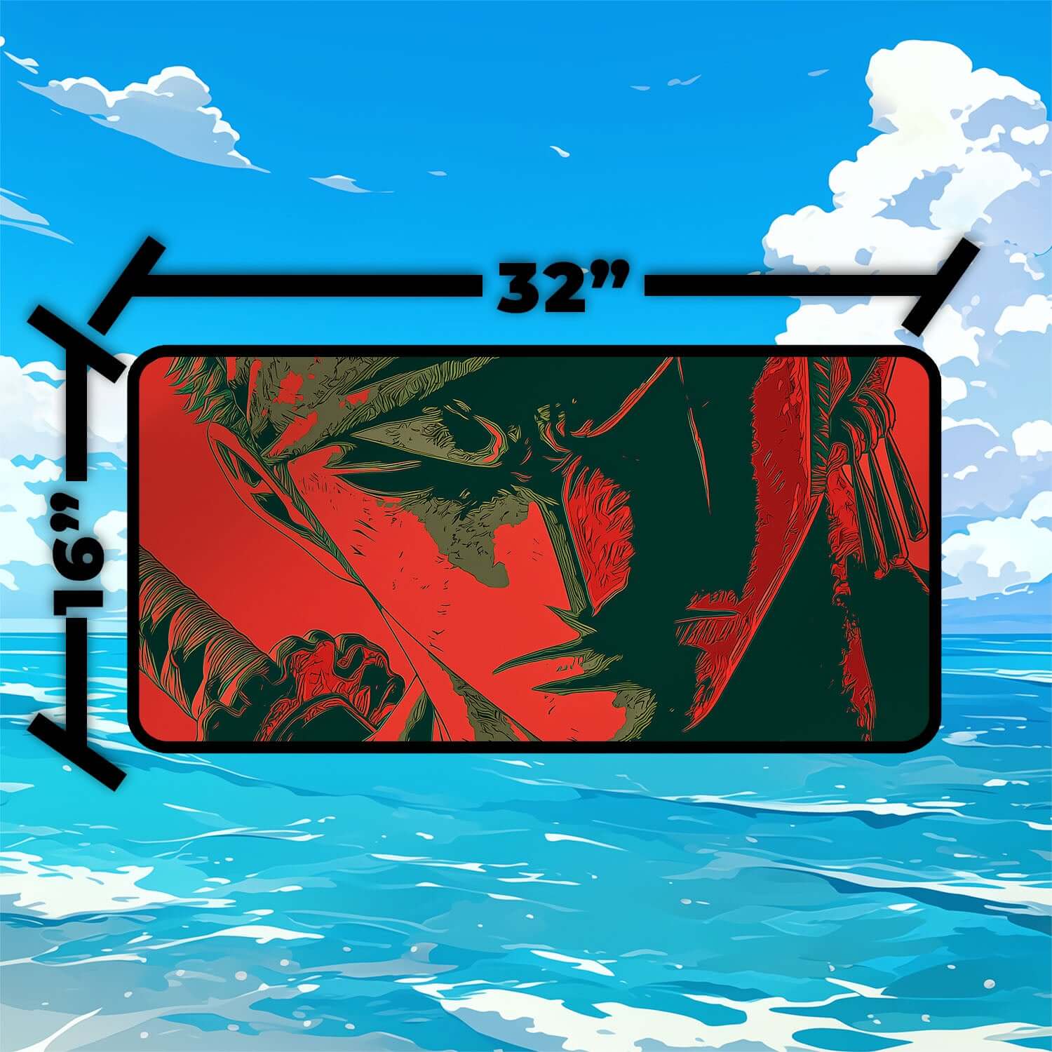 Roronoa Zoro Playmat | One Piece Playmat | Straw Hat Crew Playmat with Zones Option | 24x14 | 22x12 | 32x16 Sizes