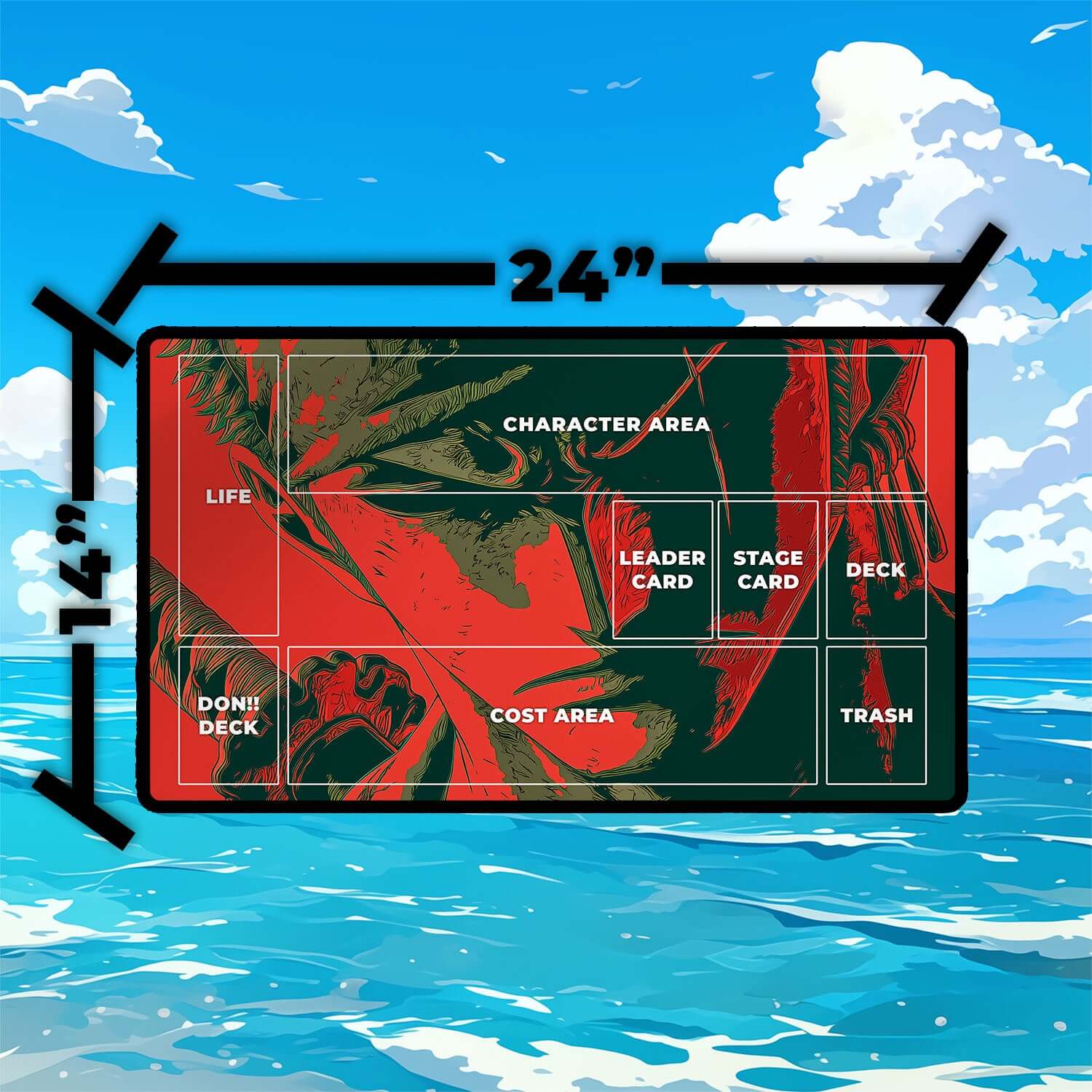 Roronoa Zoro Playmat | One Piece Playmat | Straw Hat Crew Playmat with Zones Option | 24x14 | 22x12 | 32x16 Sizes