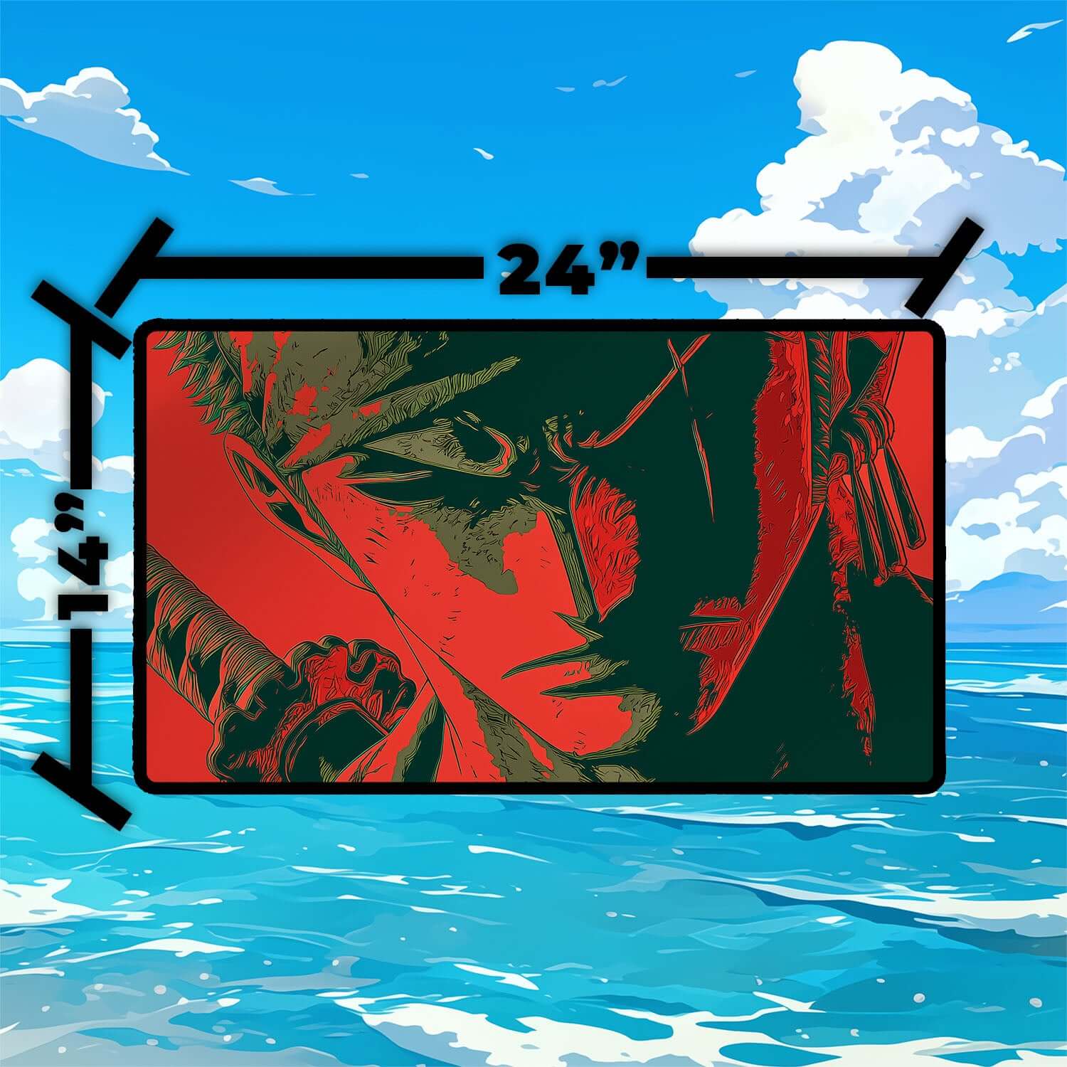 Roronoa Zoro Playmat | One Piece Playmat | Straw Hat Crew Playmat with Zones Option | 24x14 | 22x12 | 32x16 Sizes