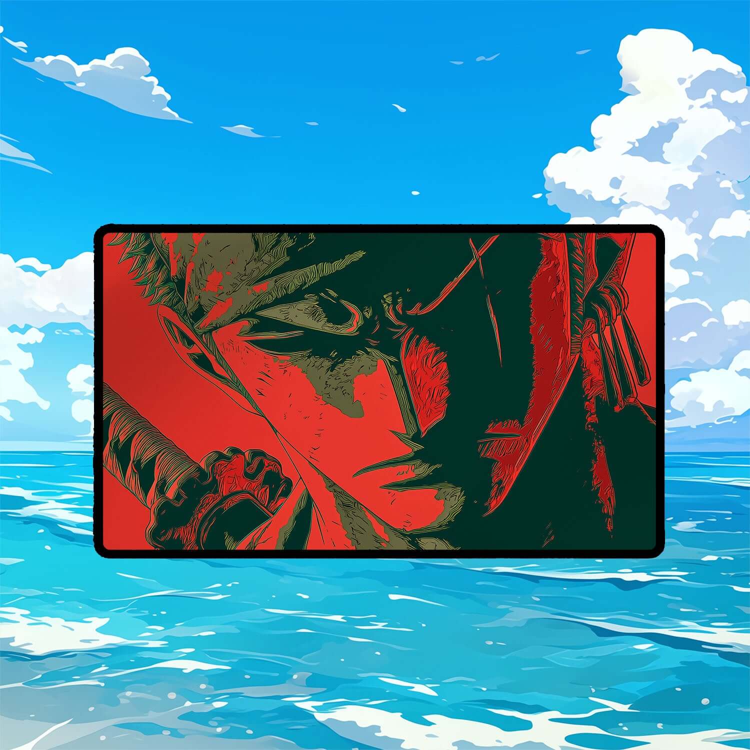 Roronoa Zoro Playmat | One Piece Playmat | Straw Hat Crew Playmat with Zones Option | 24x14 | 22x12 | 32x16 Sizes