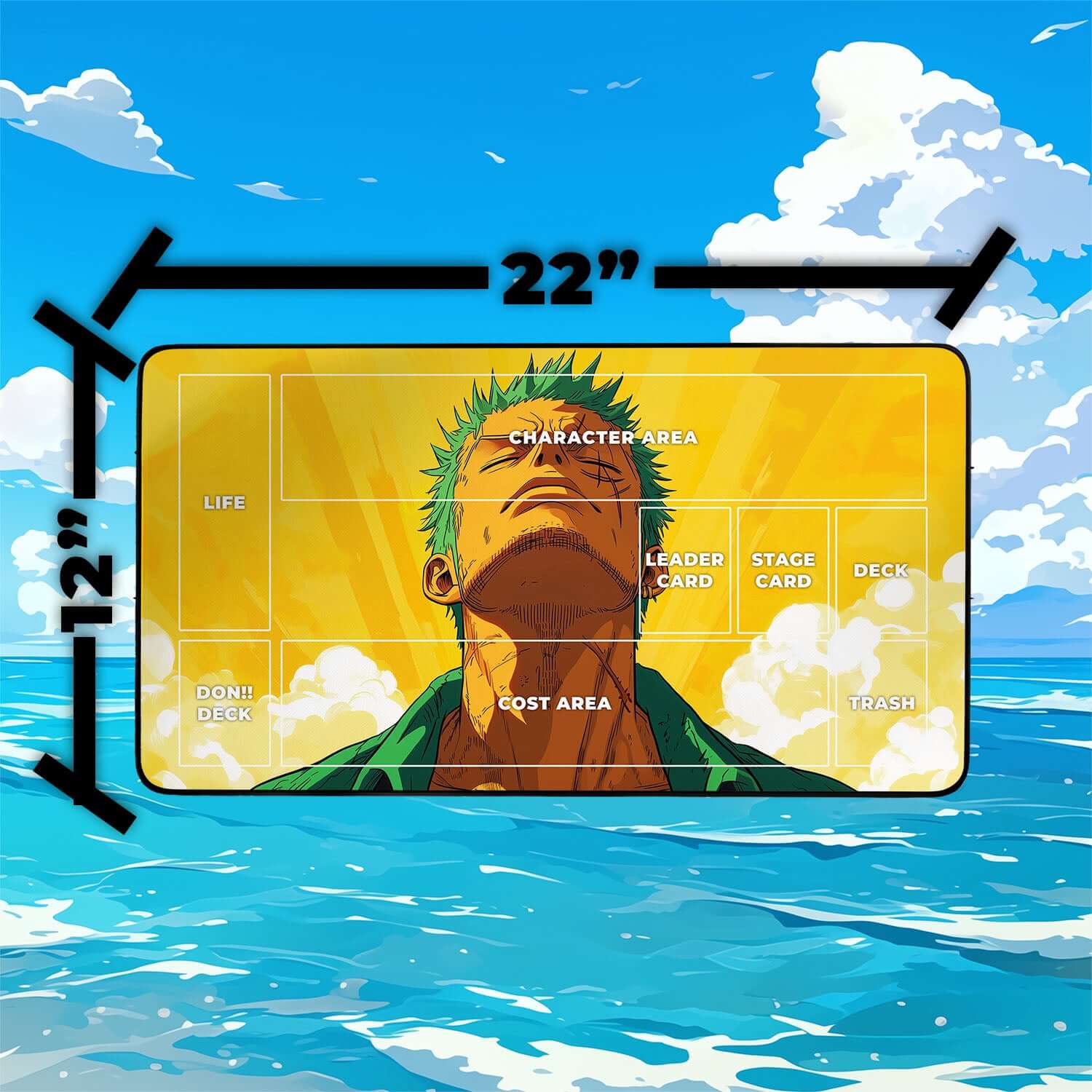 Calm Zoro Playmat | One Piece Playmat | Straw Hat Crew Playmat with Zones Option | 24x14 | 22x12 | 32x16 Sizes