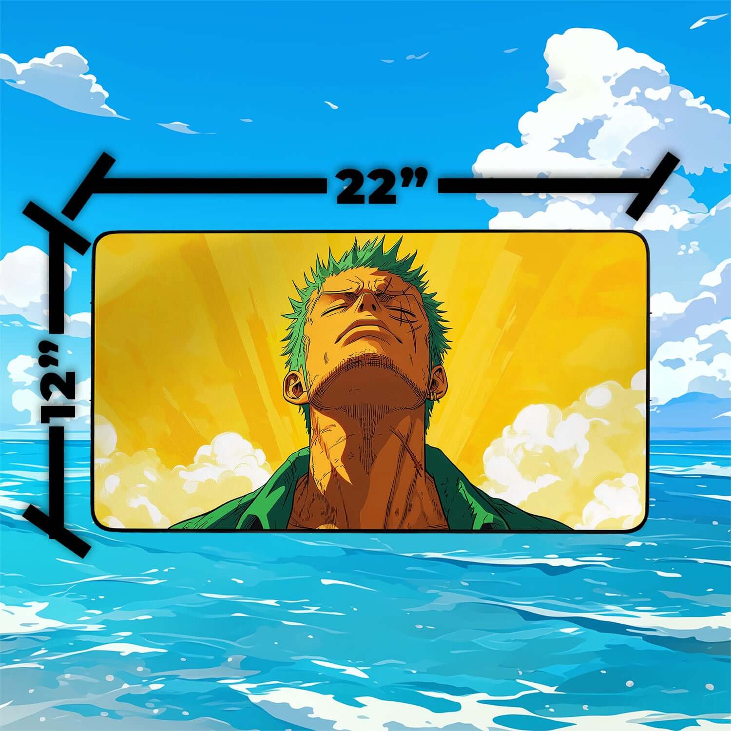 Calm Zoro Playmat | One Piece Playmat | Straw Hat Crew Playmat with Zones Option | 24x14 | 22x12 | 32x16 Sizes