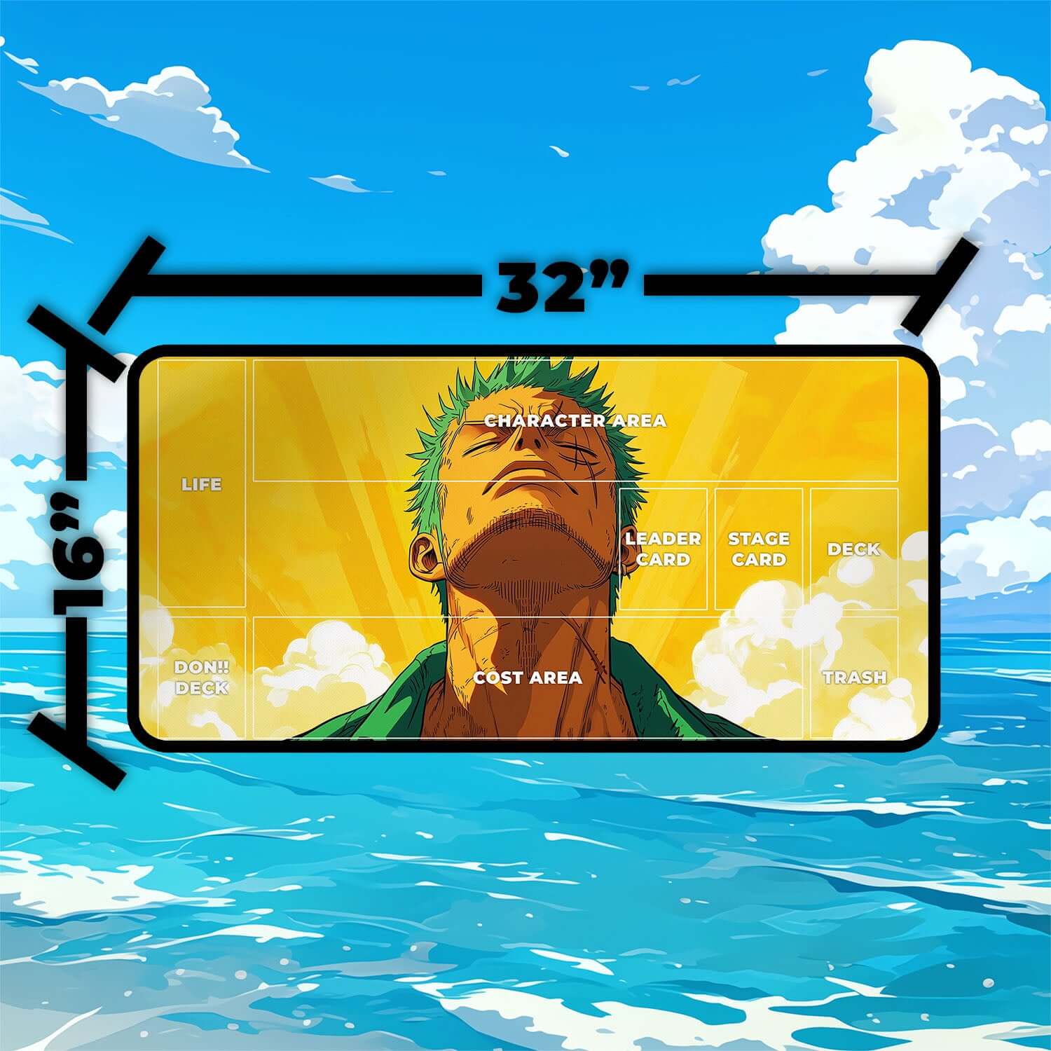 Calm Zoro Playmat | One Piece Playmat | Straw Hat Crew Playmat with Zones Option | 24x14 | 22x12 | 32x16 Sizes
