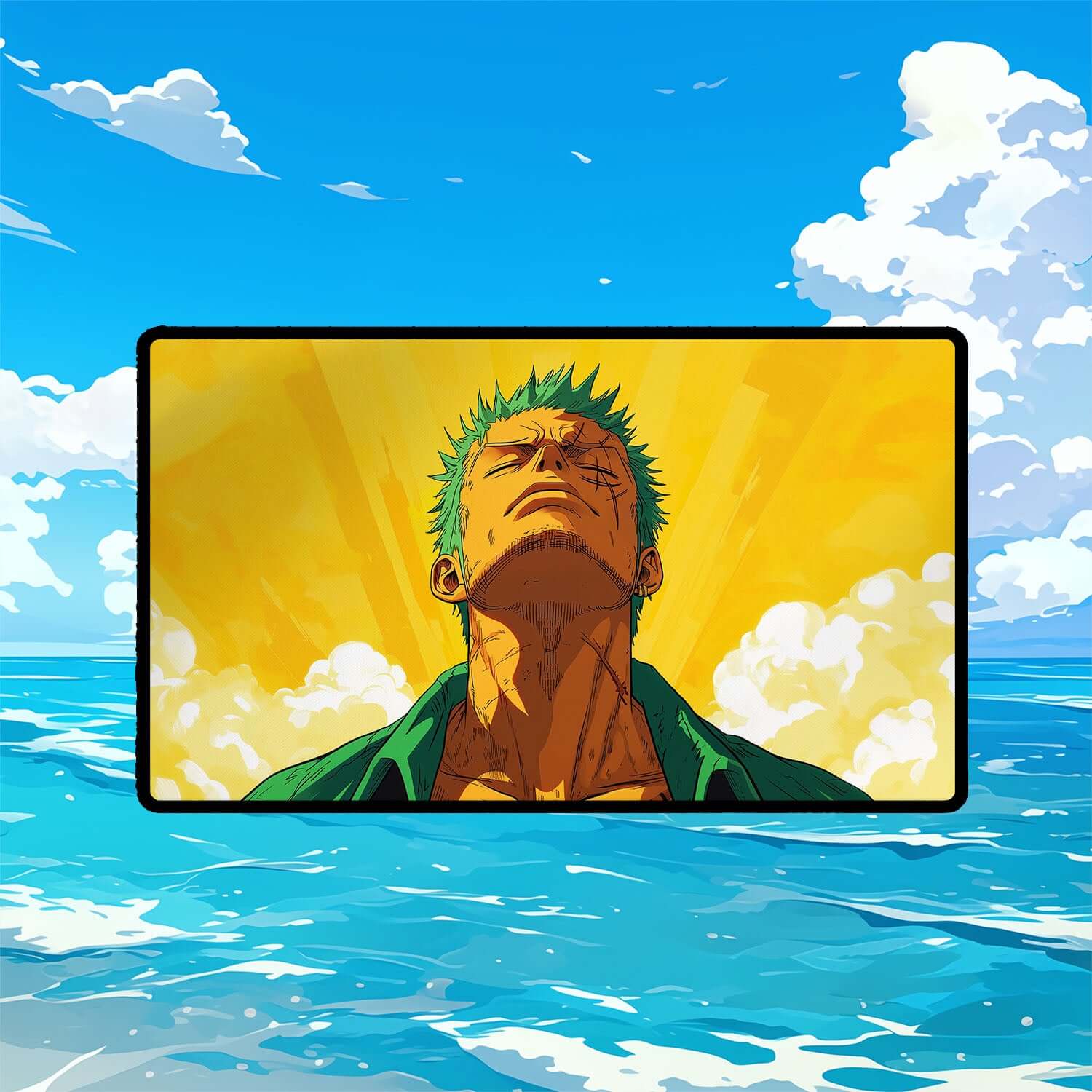 Calm Zoro Playmat | One Piece Playmat | Straw Hat Crew Playmat with Zones Option | 24x14 | 22x12 | 32x16 Sizes