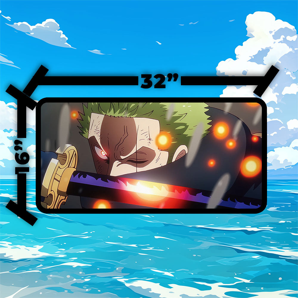 Egghead Zoro Playmat | One Piece Playmat | Battle with Lucci Playmat with Zones Option | 24x14 | 32x16 Sizes