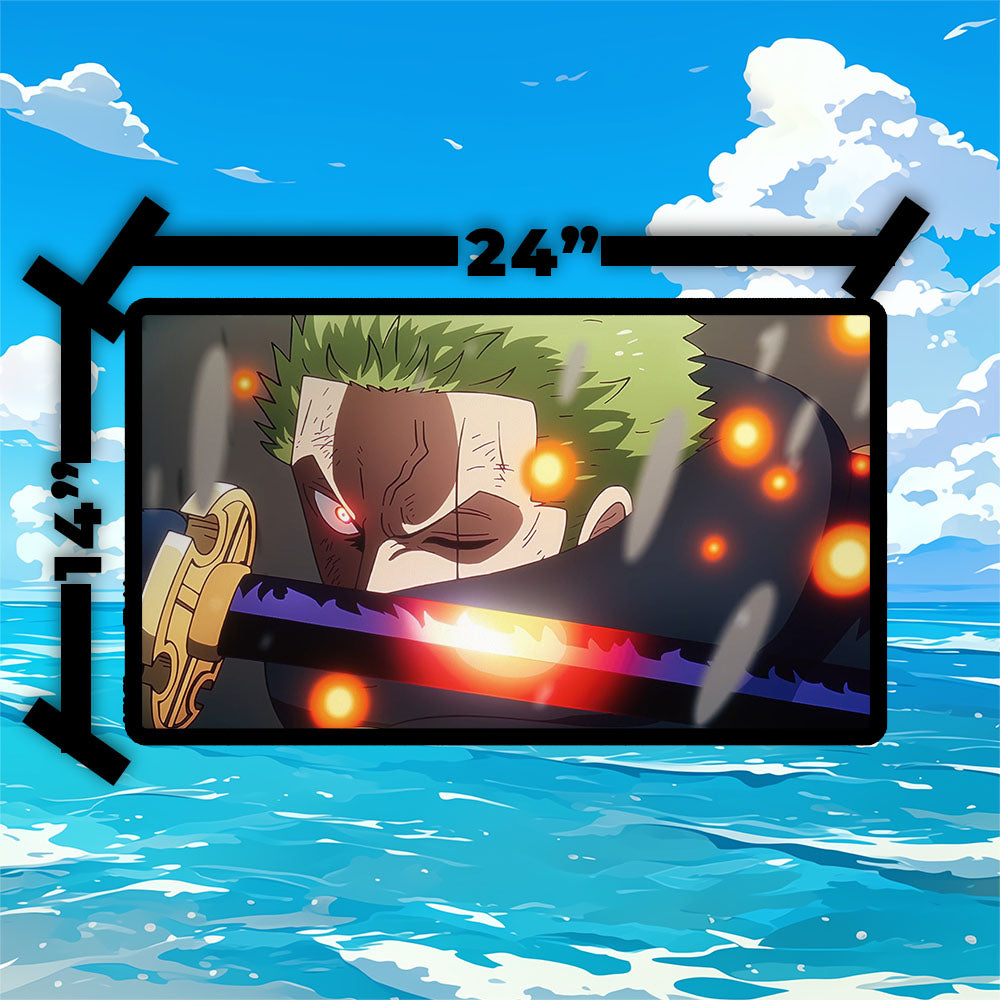 Egghead Zoro Playmat | One Piece Playmat | Battle with Lucci Playmat with Zones Option | 24x14 | 32x16 Sizes